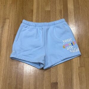 The Mayfair Group - Light Blue Shorts with Colorful Text